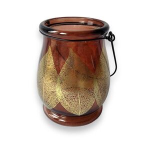 Red Glass Lantern or Vase with Gold Leaf design